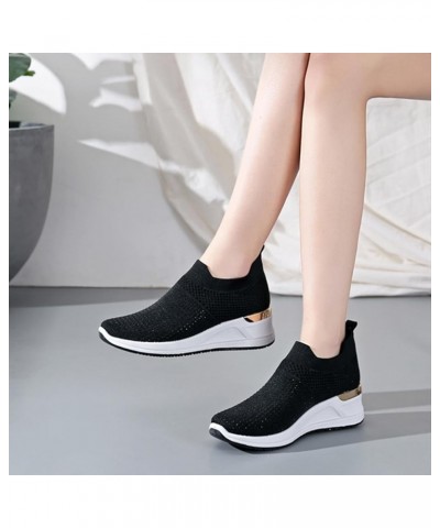 Women's Mesh Cushion Fashion Sneakers Comfortable Lightweight Rhinestones Platform Walking Shoes Non Slip Breathable Casual S...