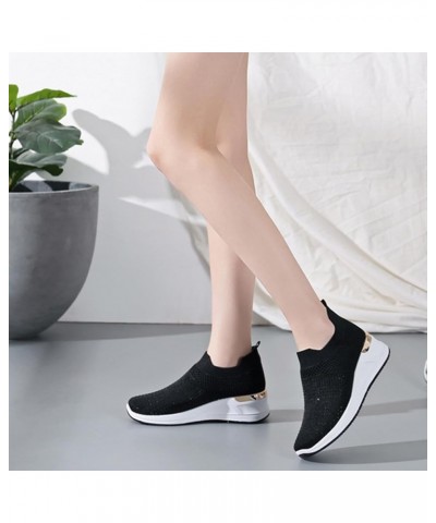 Women's Mesh Cushion Fashion Sneakers Comfortable Lightweight Rhinestones Platform Walking Shoes Non Slip Breathable Casual S...