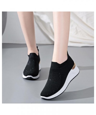 Women's Mesh Cushion Fashion Sneakers Comfortable Lightweight Rhinestones Platform Walking Shoes Non Slip Breathable Casual S...