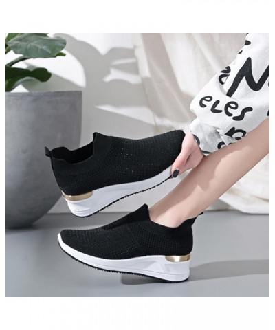 Women's Mesh Cushion Fashion Sneakers Comfortable Lightweight Rhinestones Platform Walking Shoes Non Slip Breathable Casual S...