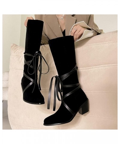 Women Casual Western Boots Mid High Suede Cowboy Boots Chunky Heels 210 Black $32.48 Boots