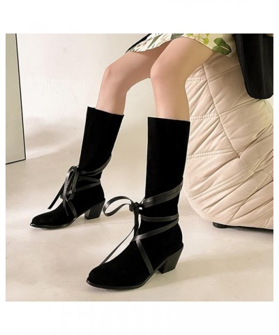 Women Casual Western Boots Mid High Suede Cowboy Boots Chunky Heels 210 Black $32.48 Boots