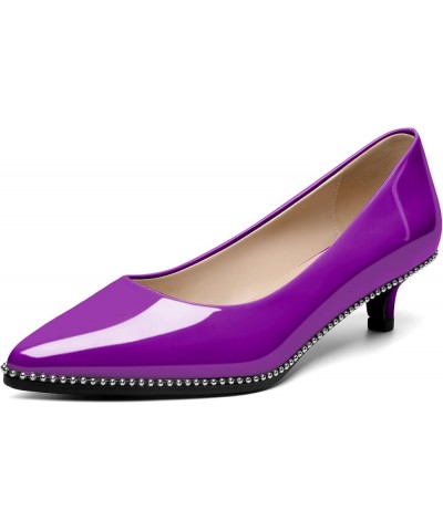 Women's Kitten Heel Pumps Pointy Toe Low Heel Slip-on with Beaded Dress Shoes for Ladies Office Wedding Work Evening 4CM Purp...