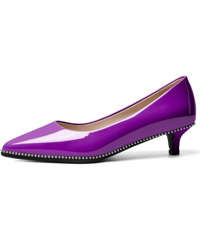 Women's Kitten Heel Pumps Pointy Toe Low Heel Slip-on with Beaded Dress Shoes for Ladies Office Wedding Work Evening 4CM Purp...