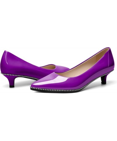 Women's Kitten Heel Pumps Pointy Toe Low Heel Slip-on with Beaded Dress Shoes for Ladies Office Wedding Work Evening 4CM Purp...