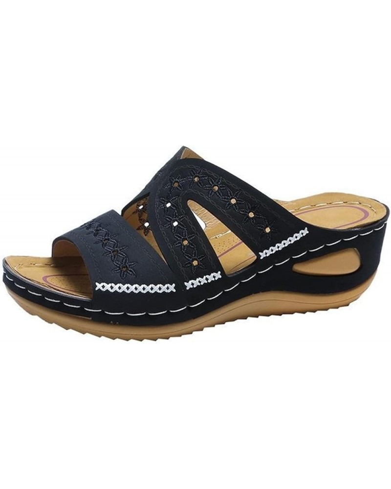 Ladmiple Sandals Women Wedge Low Heel Orthopedic Arch Support Flip Flops Dressy Summer Comfortable Walking Orthotic Slides Bl...