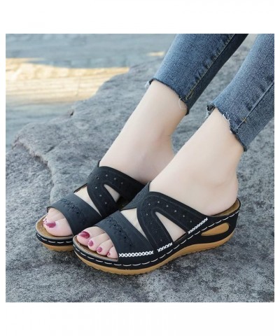 Ladmiple Sandals Women Wedge Low Heel Orthopedic Arch Support Flip Flops Dressy Summer Comfortable Walking Orthotic Slides Bl...