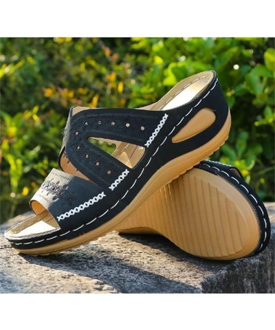 Ladmiple Sandals Women Wedge Low Heel Orthopedic Arch Support Flip Flops Dressy Summer Comfortable Walking Orthotic Slides Bl...