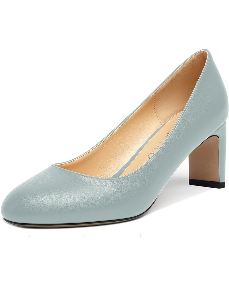 Womens Office Comfortable Formal Round Toe Matte Slip On Block Mid Heel Pumps Dress Shoes 2.5 Inch Grey $37.90 Pumps