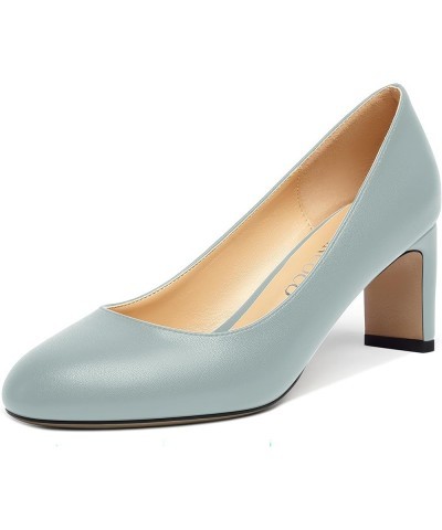 Womens Office Comfortable Formal Round Toe Matte Slip On Block Mid Heel Pumps Dress Shoes 2.5 Inch Grey $37.90 Pumps