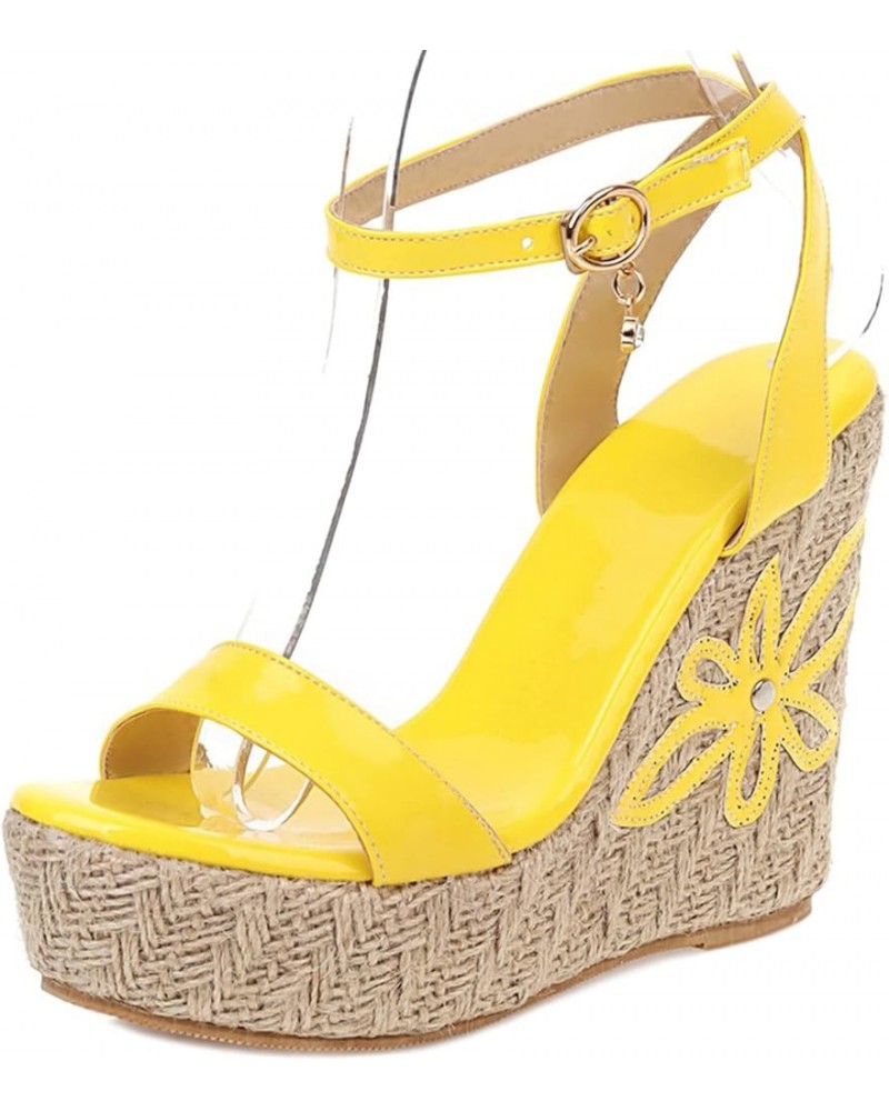 Patent Espadrilles Women Open Toe Fashion Wedge Sandals Yellow 3 $25.59 Sandals