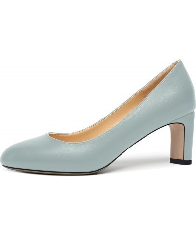 Womens Office Comfortable Formal Round Toe Matte Slip On Block Mid Heel Pumps Dress Shoes 2.5 Inch Grey $37.90 Pumps