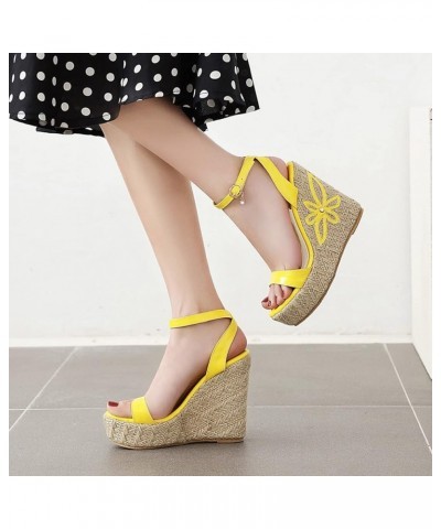 Patent Espadrilles Women Open Toe Fashion Wedge Sandals Yellow 3 $25.59 Sandals