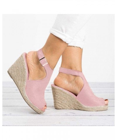 Womens Open Toe Espadrilles Sandals Dressy Platform Buckle Ankle Strap Stylish Wedges Sandals Ladies Casual Summer Shoes Navy...