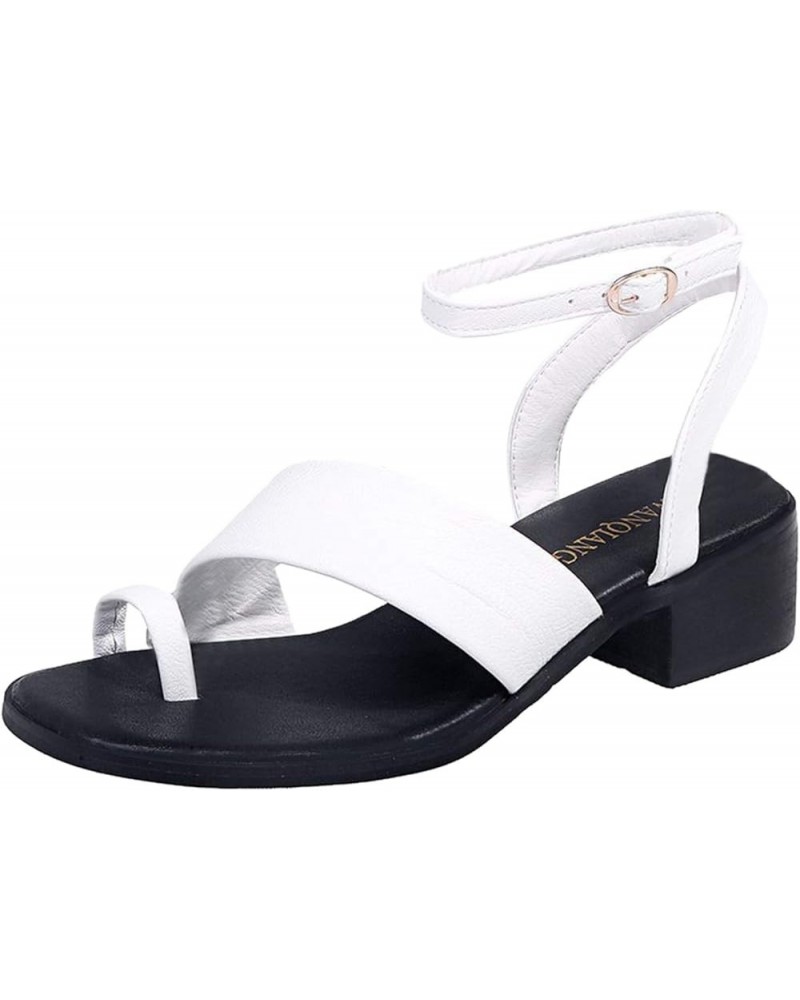 Women's Higher Sandal Strappy Low Heel Flip Flops Two Strap High Heeled Sandal Party Dress Pumps Shoes White $17.20 Sandals