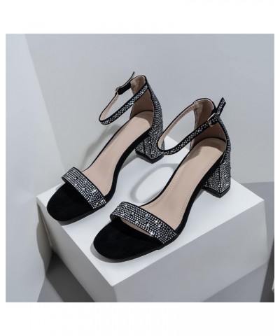 Sandals for Women Dressy Summer,Womens Rhinestones Open Toe Ankle Strap Thick High Heeled Sandals Bride Pumps Shoes Black $22...