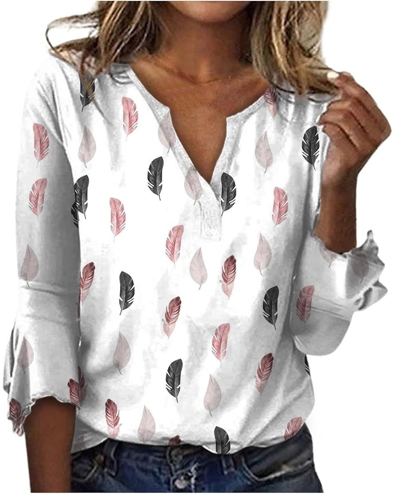 Women's V Neck Casual 7 Point Sleeve Top T Shirt Athletic Wear for Woman White $9.36 Sandals