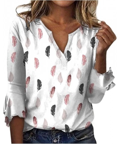 Women's V Neck Casual 7 Point Sleeve Top T Shirt Athletic Wear for Woman White $9.36 Sandals