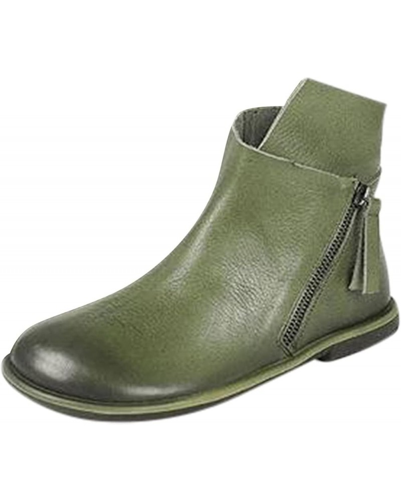 Chelsea Ankle Booties for Women, Retro Ankle Booties Zipper Short Boots Z-03 Green $21.83 Outdoor Shoes