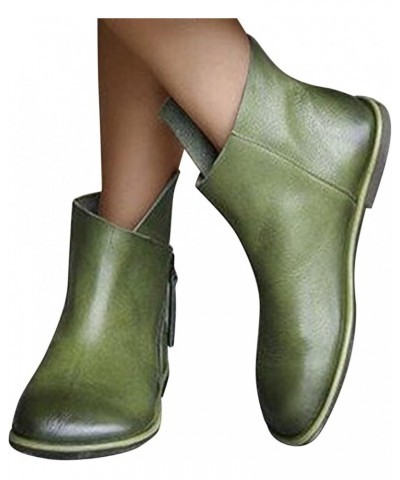 Chelsea Ankle Booties for Women, Retro Ankle Booties Zipper Short Boots Z-03 Green $21.83 Outdoor Shoes