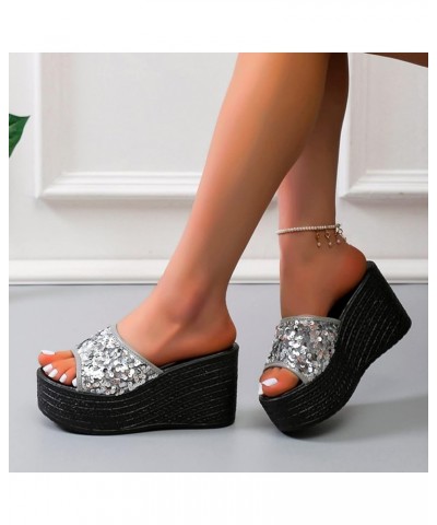 Flowers Rhinestone Heel Buckle Ladies Fish Shoes Breathable Mouth Wedge Sandals Strap Women's Sandals Women Sandals Size 9 Ul...