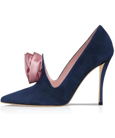 Evening Elegant Dress Pumps Suede Pointed Toe High Heels Stilettos Rose Flower Shoes for Women Navy $36.37 Pumps