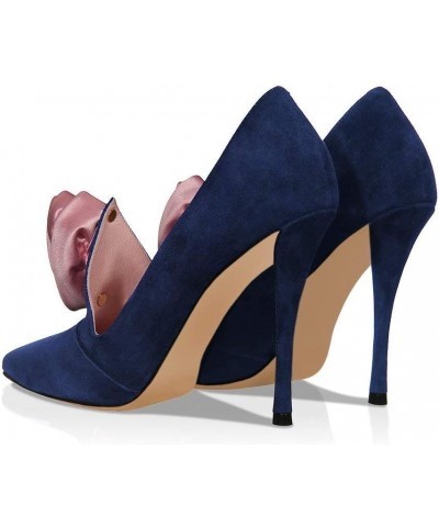 Evening Elegant Dress Pumps Suede Pointed Toe High Heels Stilettos Rose Flower Shoes for Women Navy $36.37 Pumps