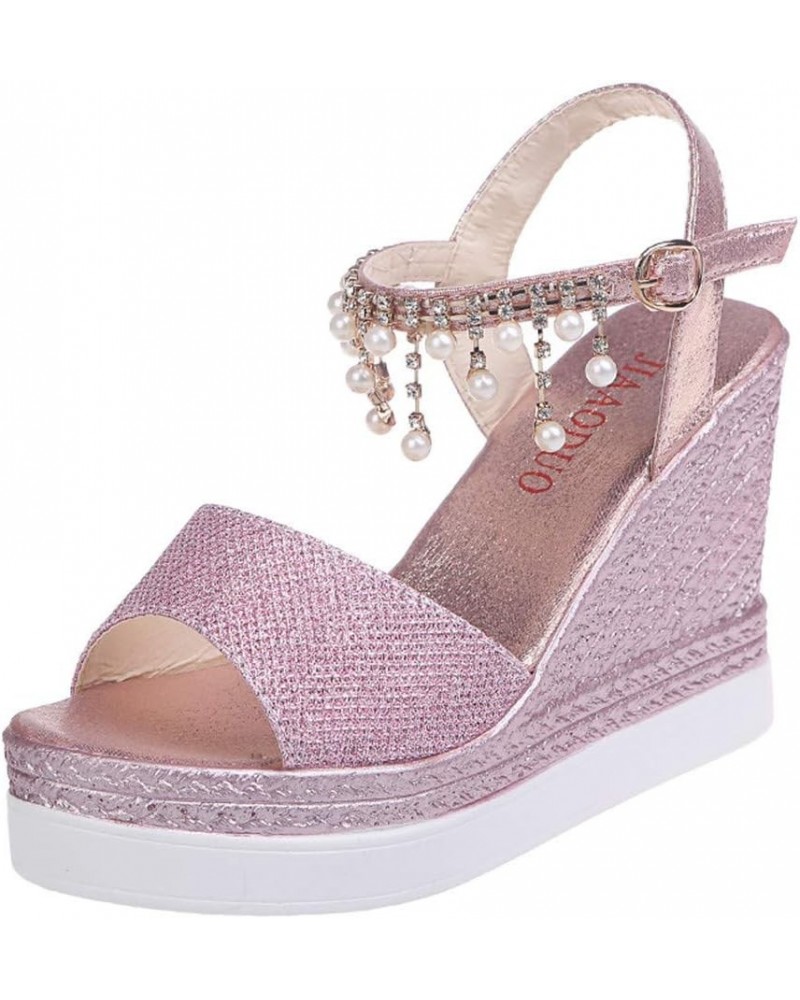 Platform Sandals for Women, Fashion Women Sandals Wedge High Heel Buckle Strap Pearl Platform Shoes Z 01-pink $25.24 Sandals