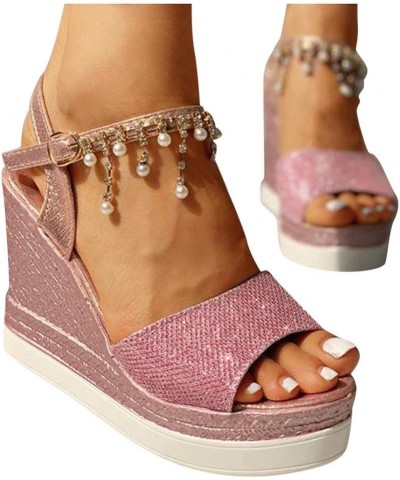 Platform Sandals for Women, Fashion Women Sandals Wedge High Heel Buckle Strap Pearl Platform Shoes Z 01-pink $25.24 Sandals