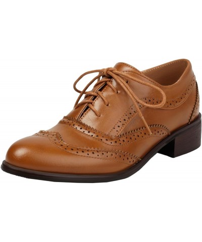 Women's Retro Solid Color Oxfords Chunky Heel Brogues Yellow $24.46 Oxfords