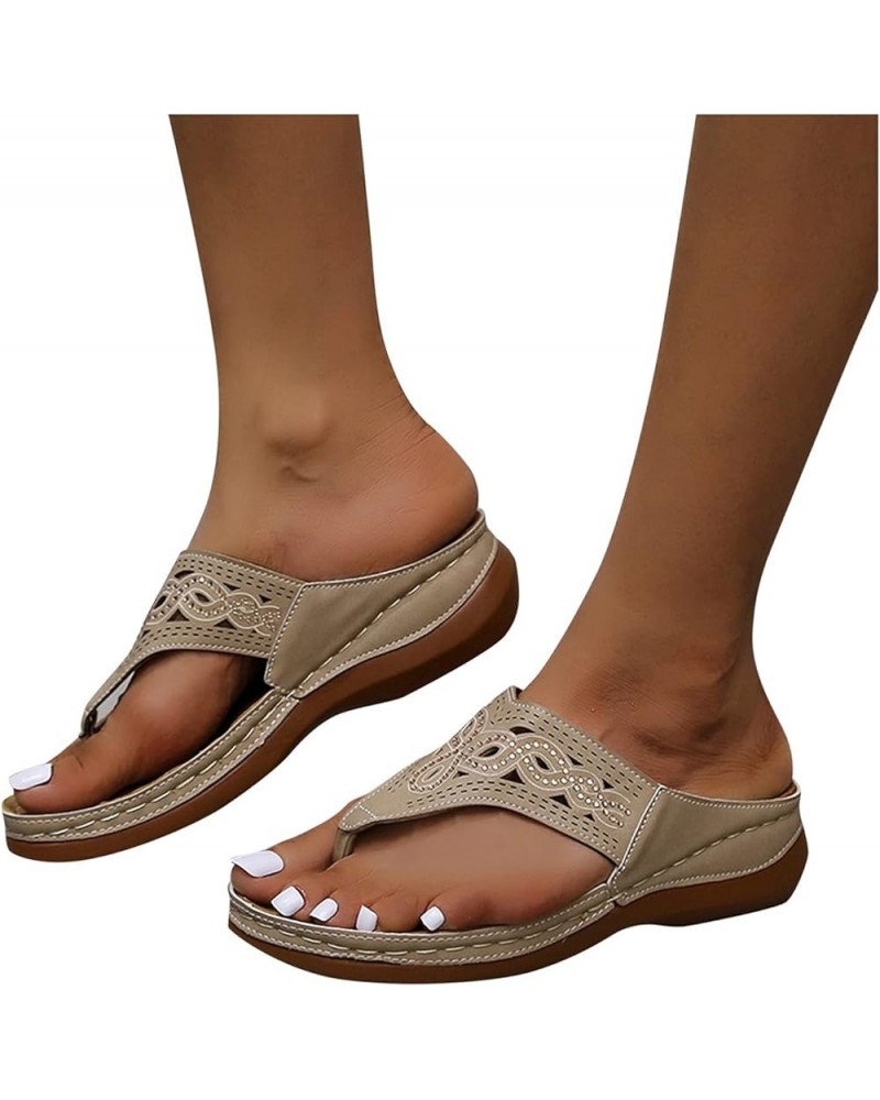 Sandals for Women Dressy Summer,Women's Slip On Clip Toe Thong Sandals Flat Platform Casual Outdoor Sandals Slippers Z23-grey...