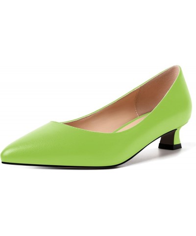 Womens Slip On Solid Casual Pointed Toe Office Suede Kitten Low Heel Pumps Shoes 1.5 Inch Lime Green $14.70 Pumps