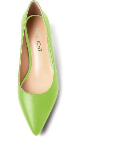 Womens Slip On Solid Casual Pointed Toe Office Suede Kitten Low Heel Pumps Shoes 1.5 Inch Lime Green $14.70 Pumps