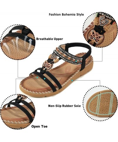 Sandals Women Flat Shoes: Dressy Summer Bohemian Flats Shoes for Women Sandals Comfortable Ankle Strap Outdoor Walking 986-bl...