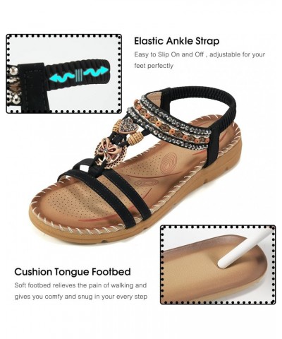 Sandals Women Flat Shoes: Dressy Summer Bohemian Flats Shoes for Women Sandals Comfortable Ankle Strap Outdoor Walking 986-bl...