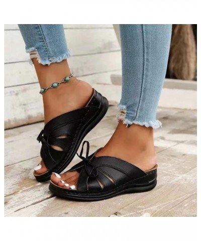 Womens Sandals Dressy Flat Womens Orthopedic Sandals for Women Comfortable Peep Toe Sandals Summer Travel Sandals Z8-black $1...