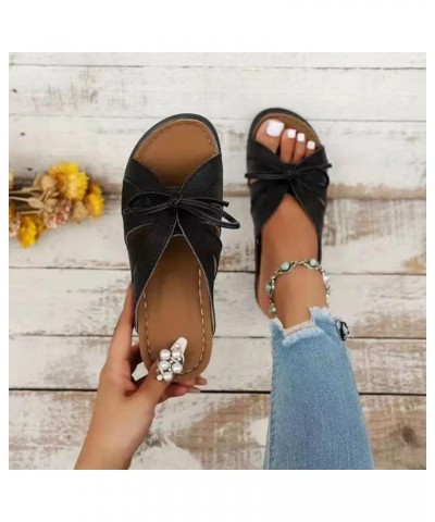 Womens Sandals Dressy Flat Womens Orthopedic Sandals for Women Comfortable Peep Toe Sandals Summer Travel Sandals Z8-black $1...