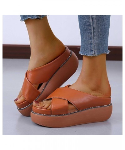 Comfortable Platform Sandals for Women Criss Cross Solid Color Beach Sandals Slip On Casual Plus Size Shoes Slides Sandal Yel...