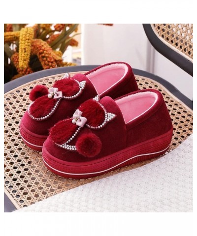 Ladies Indoor Home Cotton Cute cat Slippers， Women Winter Warm Plush Slippers，Female Flat Shoes Shollow Thick Heels (Color : ...