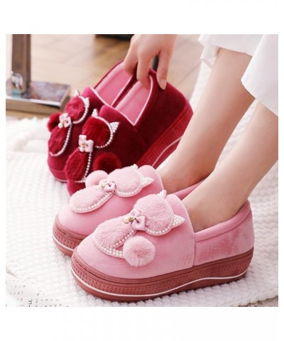 Ladies Indoor Home Cotton Cute cat Slippers， Women Winter Warm Plush Slippers，Female Flat Shoes Shollow Thick Heels (Color : ...