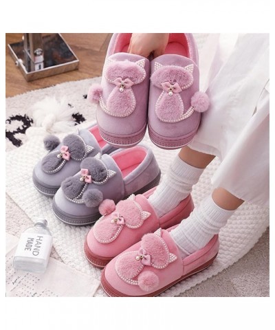 Ladies Indoor Home Cotton Cute cat Slippers， Women Winter Warm Plush Slippers，Female Flat Shoes Shollow Thick Heels (Color : ...