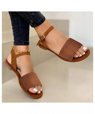 White Sandals Women Sandals for Women Flat Dressy Brelathabe Summer Strap Toe Fashion Women Beach Shoes Buckle Open Flat Sand...