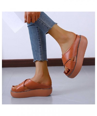 Comfortable Platform Sandals for Women Criss Cross Solid Color Beach Sandals Slip On Casual Plus Size Shoes Slides Sandal Yel...