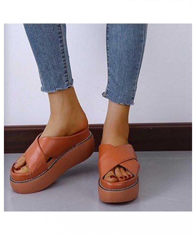 Comfortable Platform Sandals for Women Criss Cross Solid Color Beach Sandals Slip On Casual Plus Size Shoes Slides Sandal Yel...