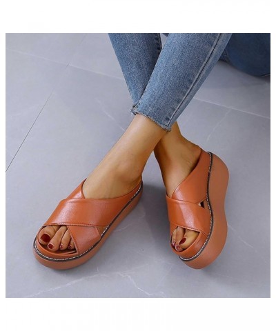 Comfortable Platform Sandals for Women Criss Cross Solid Color Beach Sandals Slip On Casual Plus Size Shoes Slides Sandal Yel...