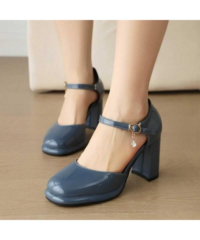 Women's Platform Mary Janes Square Toe High Chunky Heels Dress Party Pumps Shoes Work Shoes Cyan $34.30 Pumps