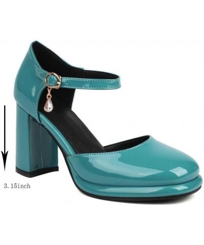 Women's Platform Mary Janes Square Toe High Chunky Heels Dress Party Pumps Shoes Work Shoes Cyan $34.30 Pumps