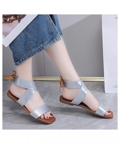 Lace Up Sandals Womens Sandals Solid Color Pearl Rhinestone Set Toe Roman Shoes Z 13-silver $15.74 Sandals