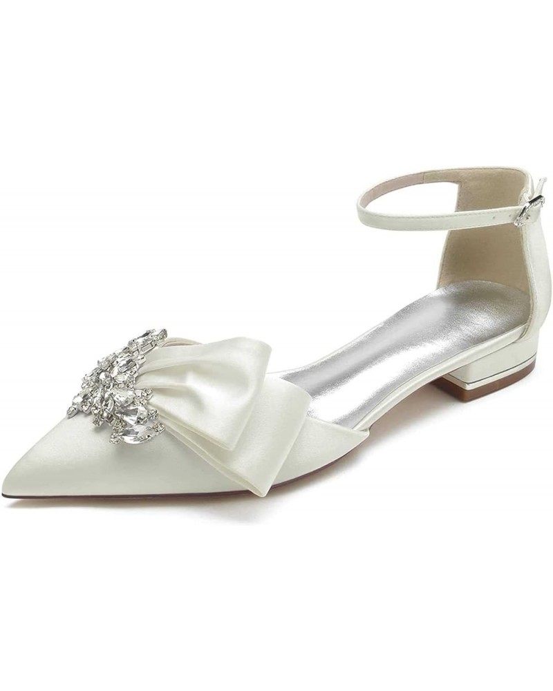 Women's Pointed Bride Shoes Flat Closed Toe Rhinestone Flat Heel Wedding Shoes Satin Party Shoes Ivory 38 $30.36 Flats