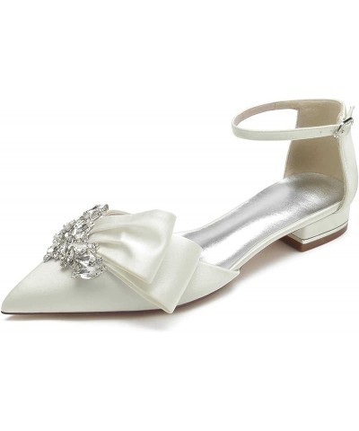 Women's Pointed Bride Shoes Flat Closed Toe Rhinestone Flat Heel Wedding Shoes Satin Party Shoes Ivory 38 $30.36 Flats